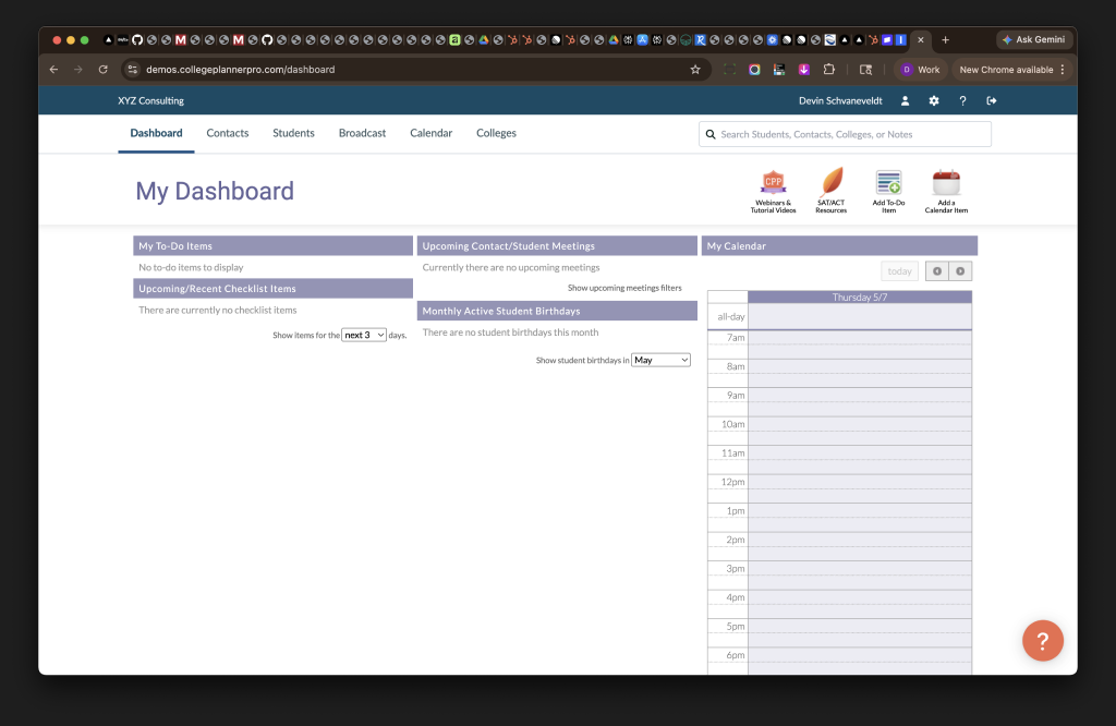 College Planner Pro · current dashboard